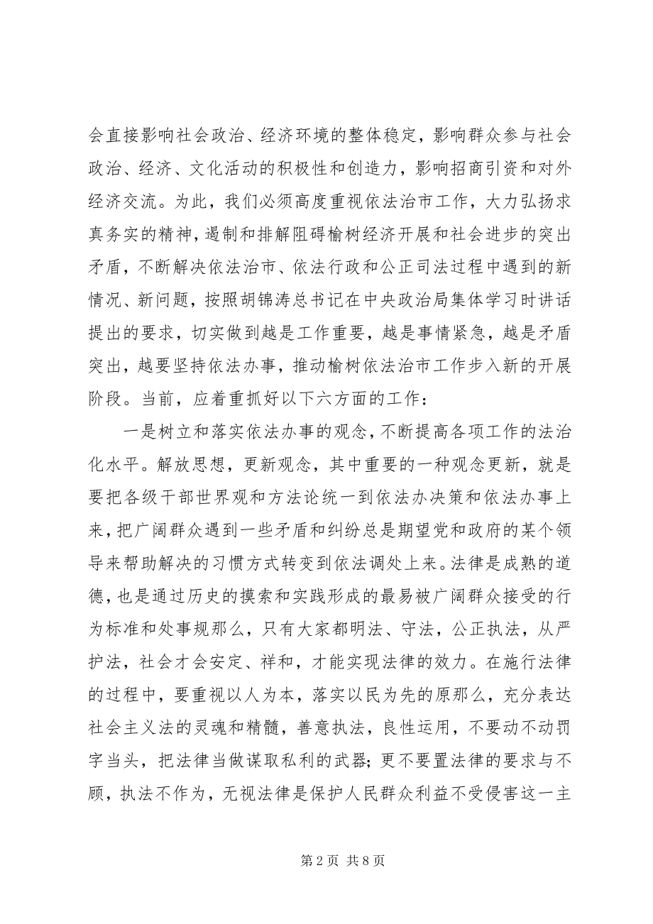 2023年康铁英同志在依法治市领导小组工作会议上的致辞.docx_第2页