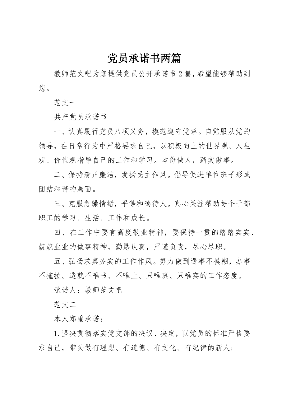 2023年党员承诺书两篇.docx_第1页