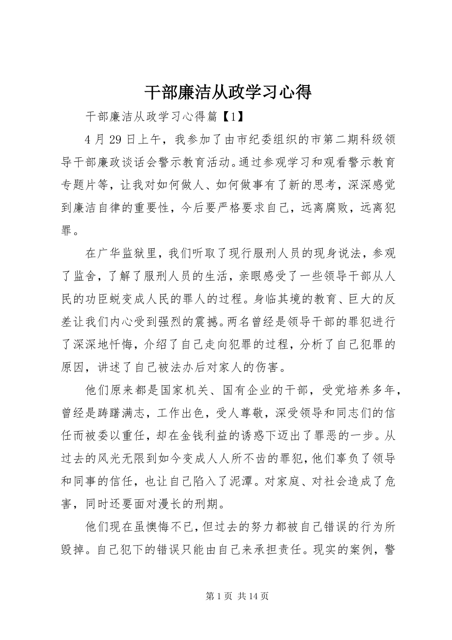 2023年干部廉洁从政学习心得.docx_第1页