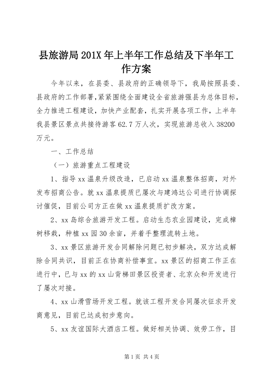 2023年县旅游局上半年工作总结及下半年工作计划2.docx_第1页