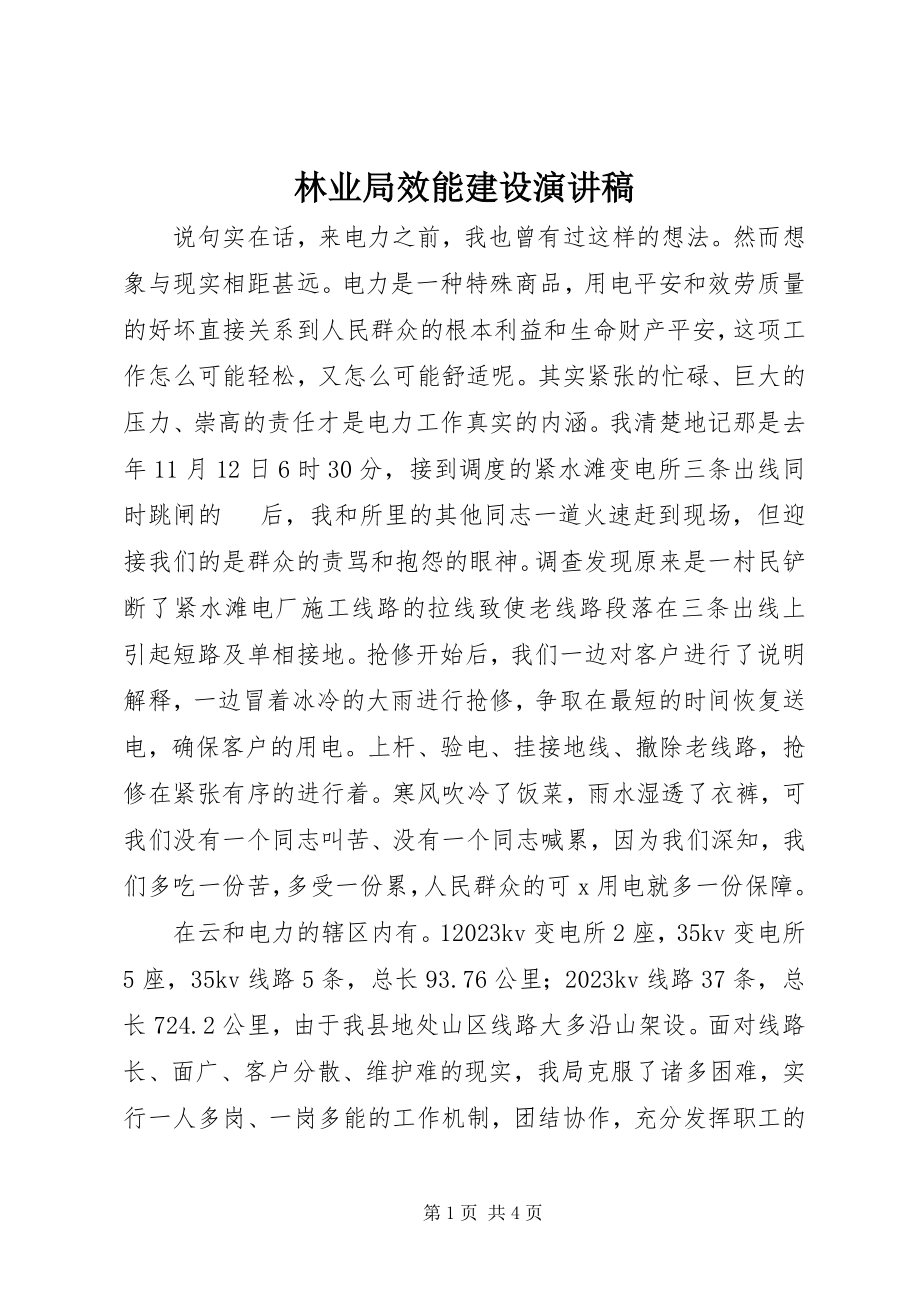 2023年林业局效能建设演讲稿.docx_第1页