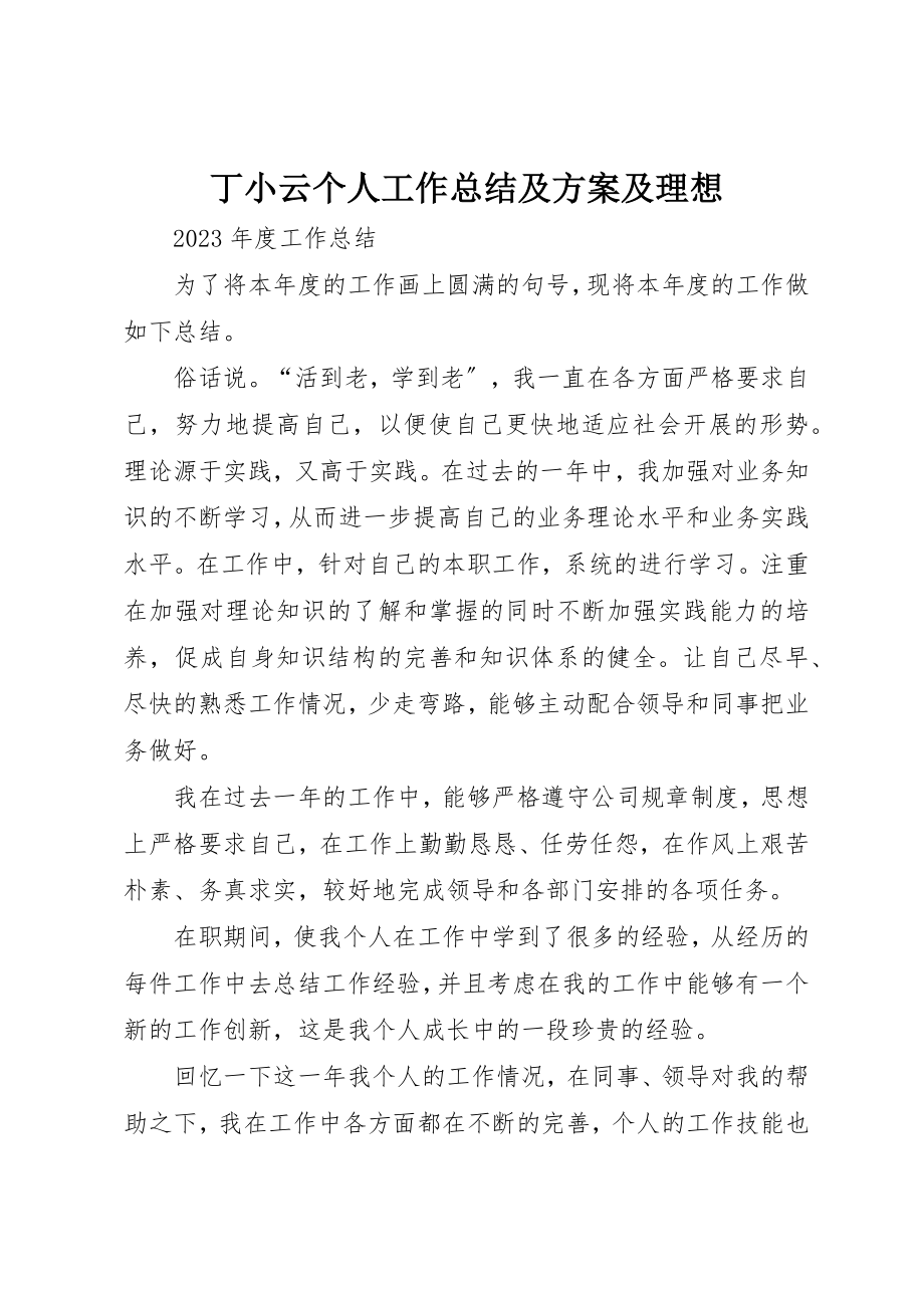 2023年丁小云个人工作总结及计划及理想.docx_第1页