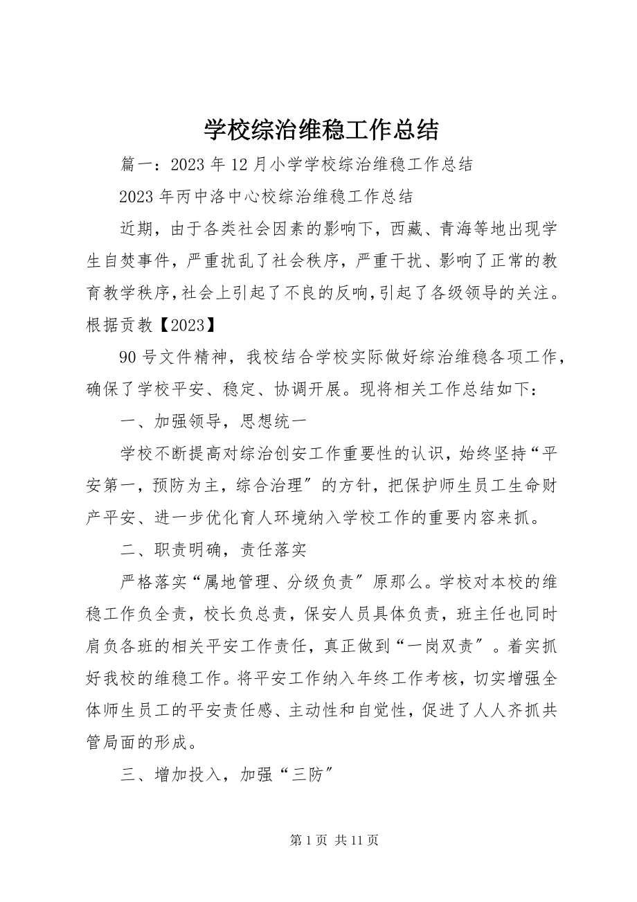 2023年学校综治维稳工作总结.docx_第1页