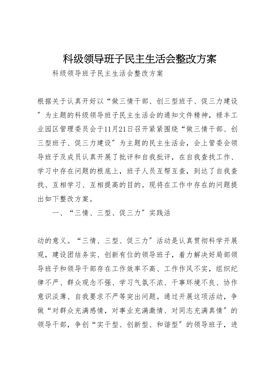 2023年科级领导班子民主生活会整改方案.doc_第1页