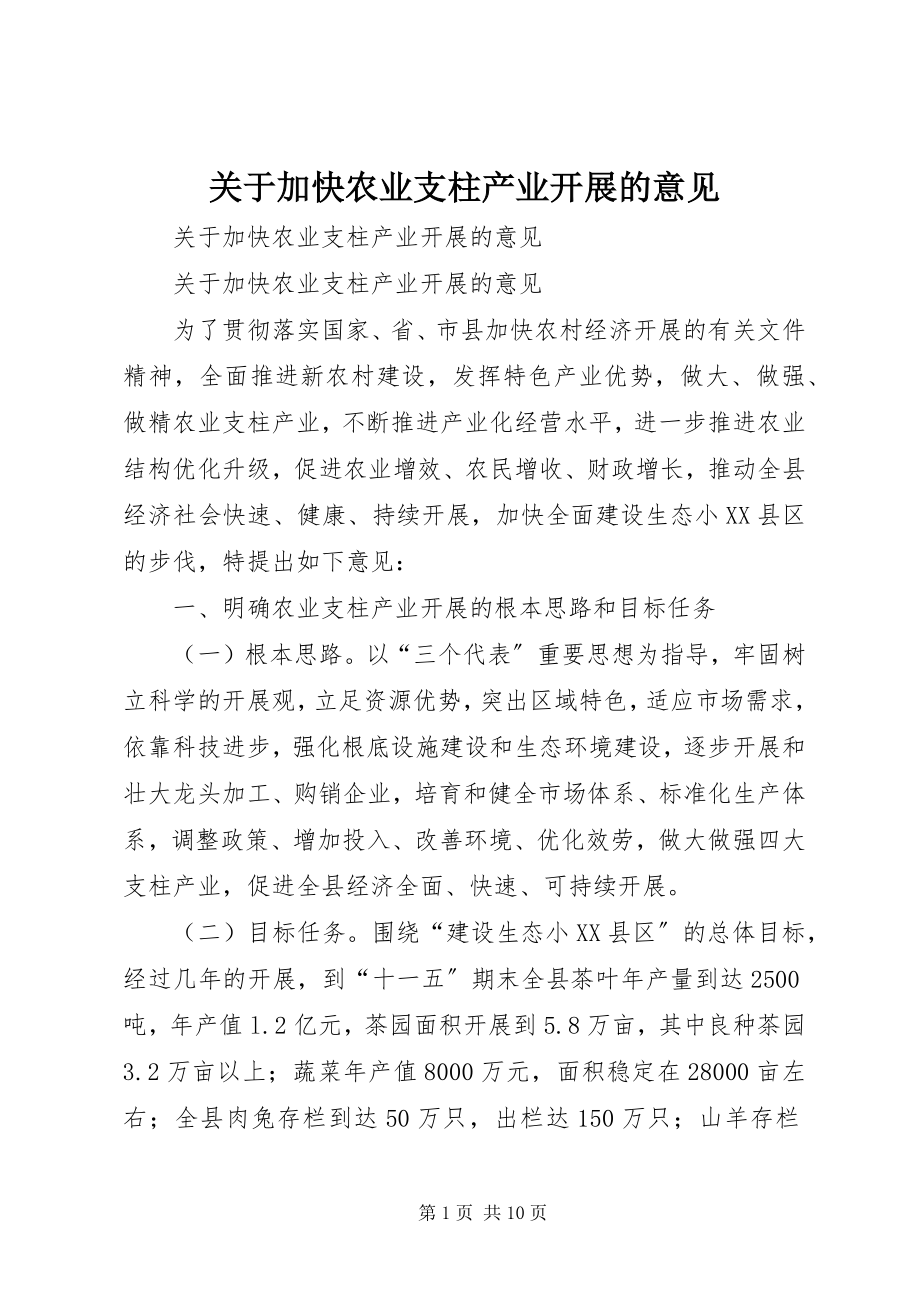 2023年加快农业支柱产业发展的意见.docx_第1页