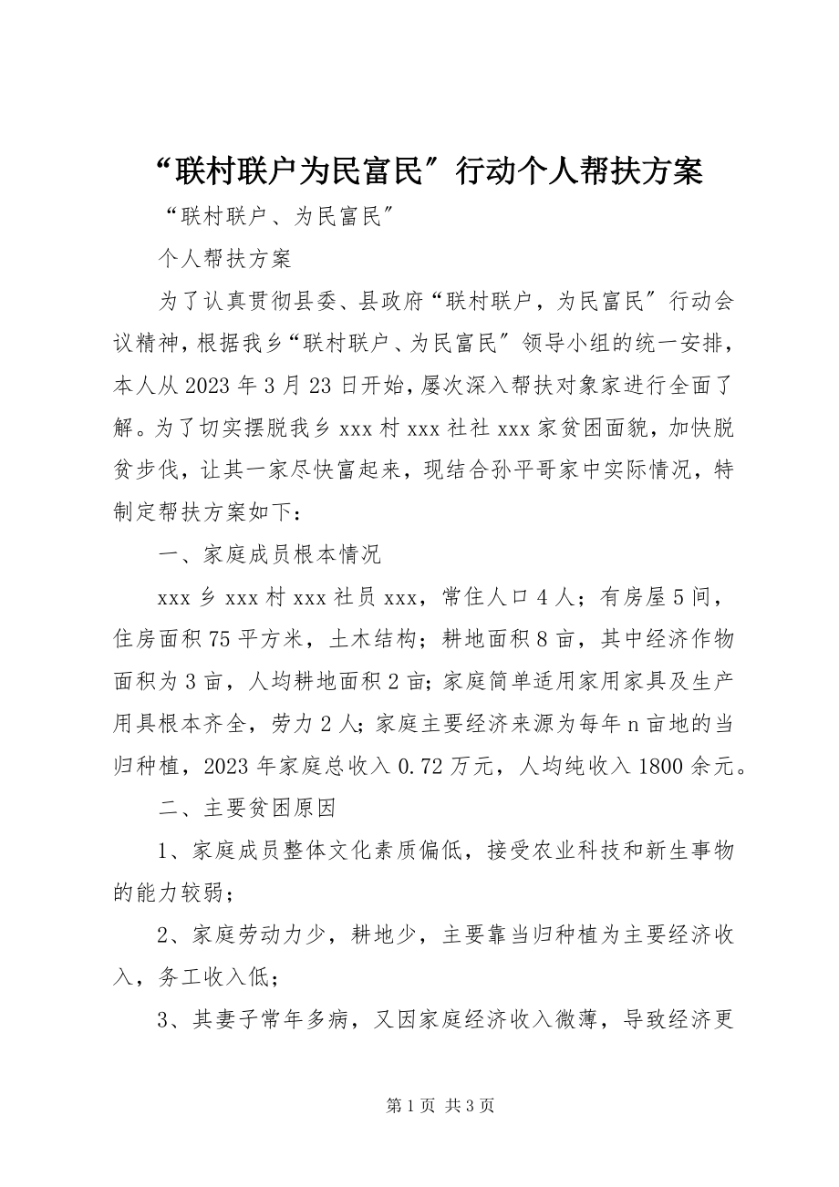 2023年“联村联户为民富民”行动个人帮扶计划新编.docx_第1页