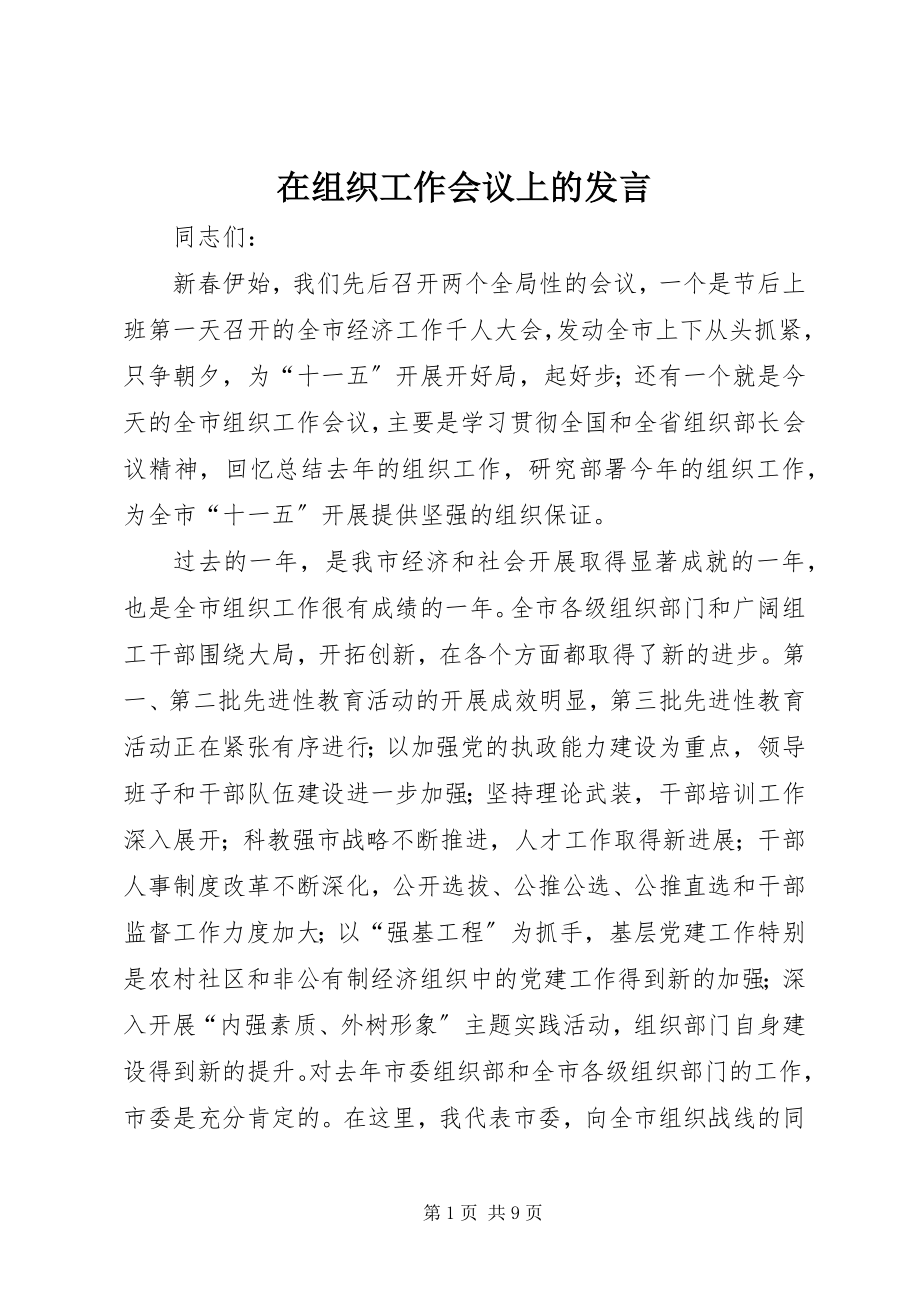 2023年在组织工作会议上的发言.docx_第1页