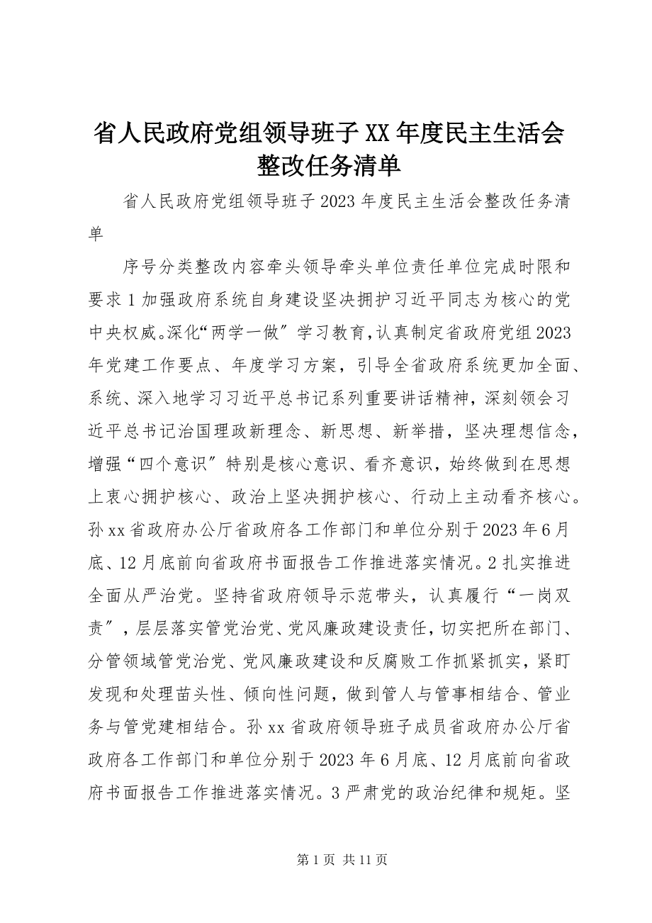 2023年省人民政府党组领导班子度民主生活会整改任务清单.docx_第1页