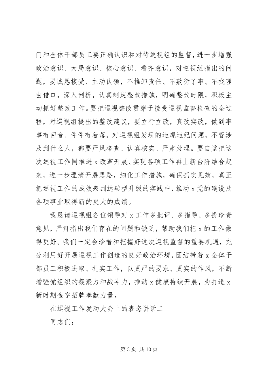 2023年在巡视动员会议上的表态讲话材料三篇.docx_第3页