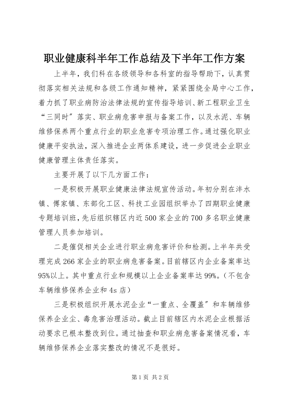 2023年职业健康科半年工作总结及下半年工作计划.docx_第1页