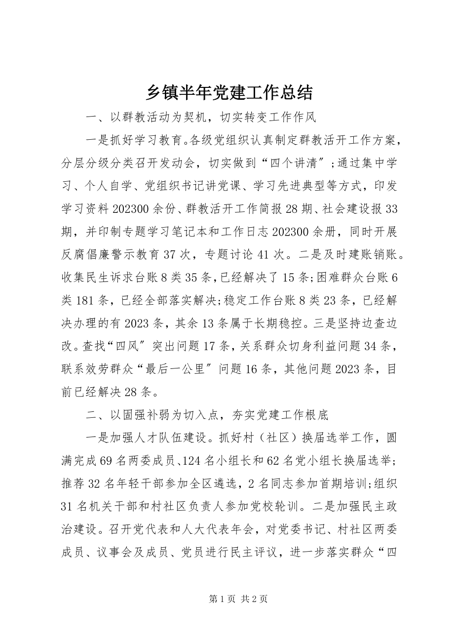 2023年乡镇半年党建工作总结.docx_第1页