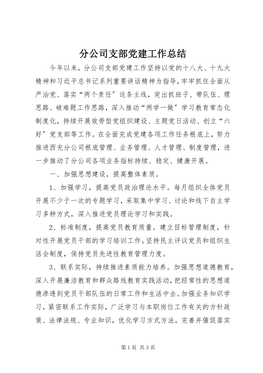 2023年分公司支部党建工作总结.docx_第1页