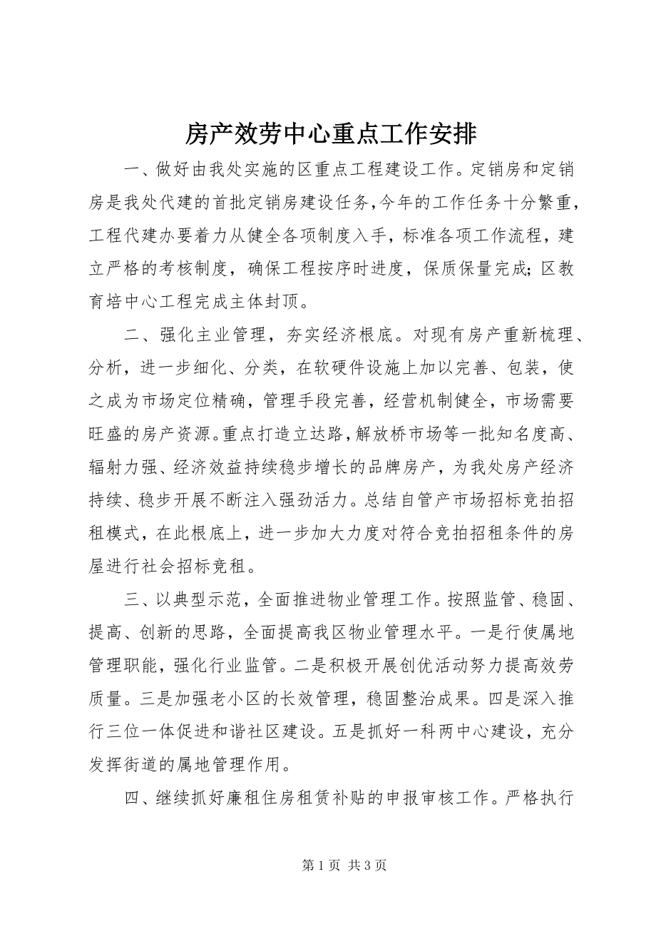 2023年房产服务中心重点工作安排.docx_第1页