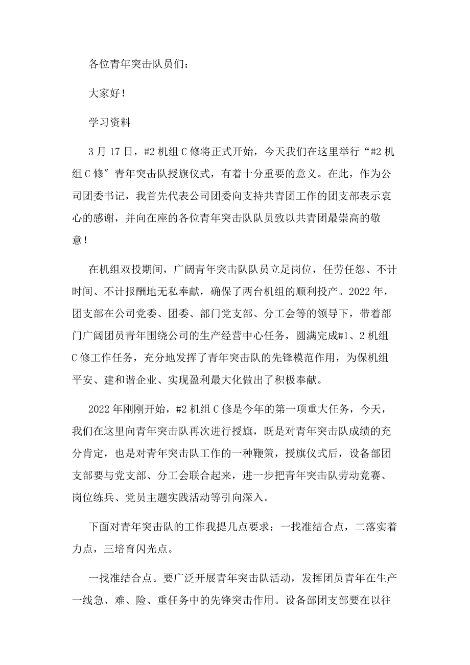 2023年青年突击队授旗仪式议程领导讲话代表发言word版本.docx_第2页