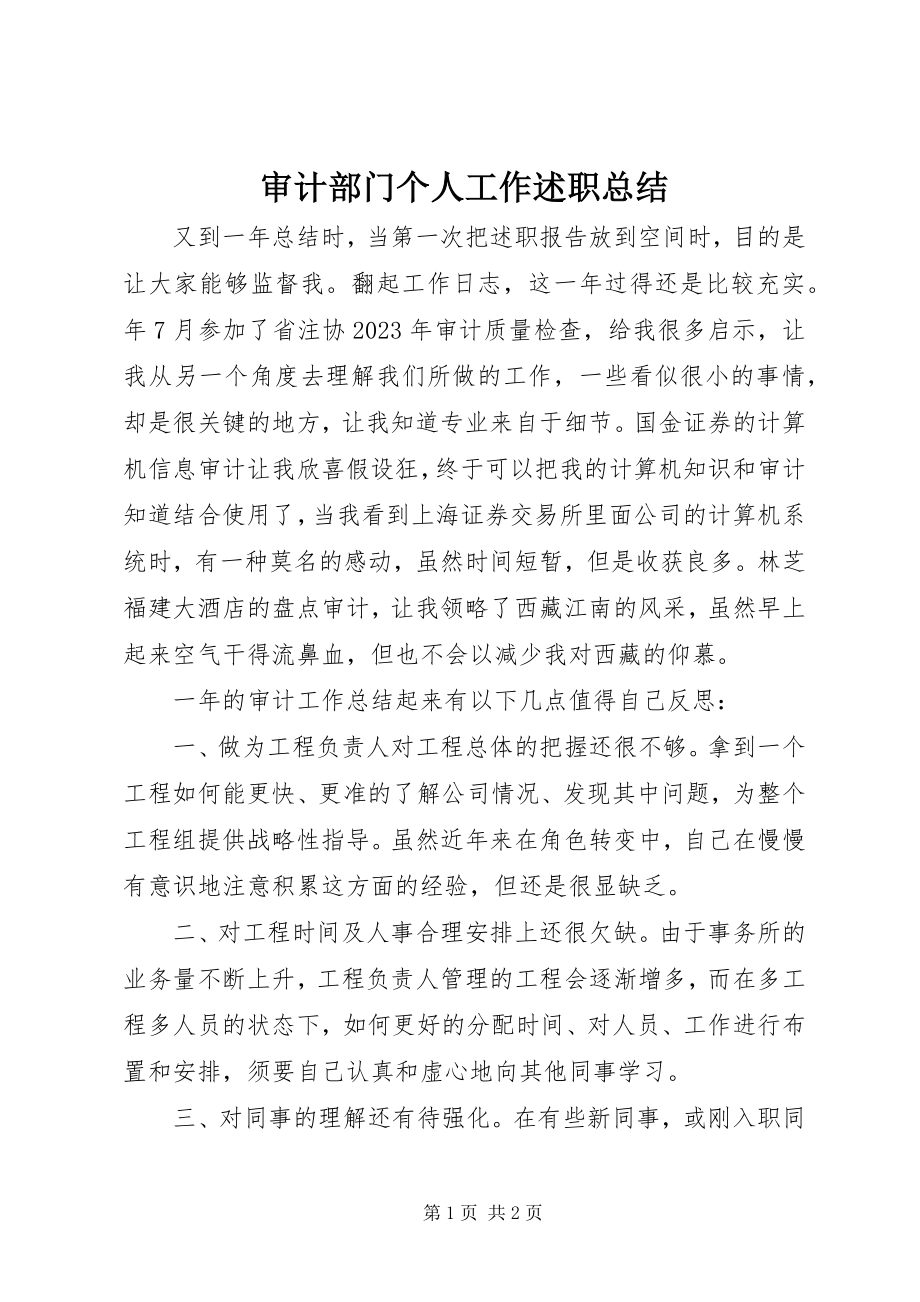 2023年审计部门个人工作述职总结.docx_第1页