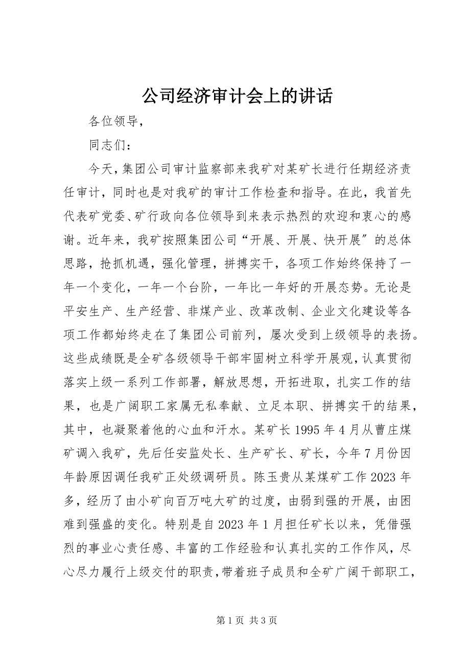 2023年公司经济审计会上的致辞.docx_第1页