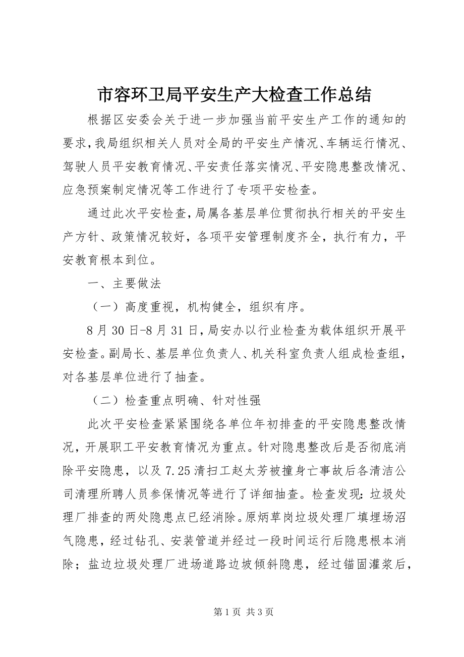 2023年市容环卫局安全生产大检查工作总结.docx_第1页