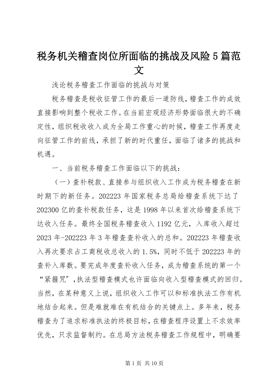 2023年税务机关稽查岗位所面临的挑战及风险5篇.docx_第1页