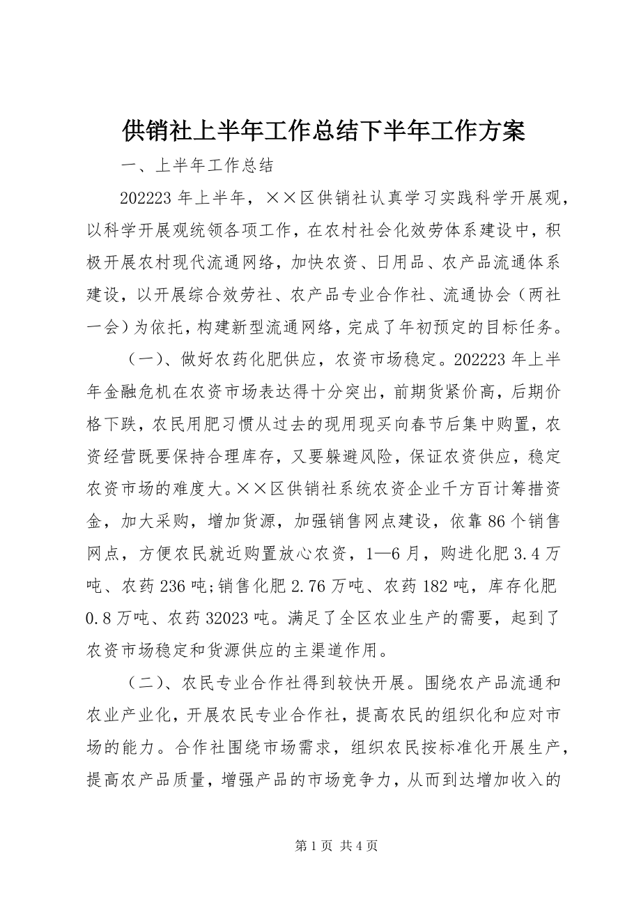 2023年供销社上半年工作总结下半年工作计划.docx_第1页