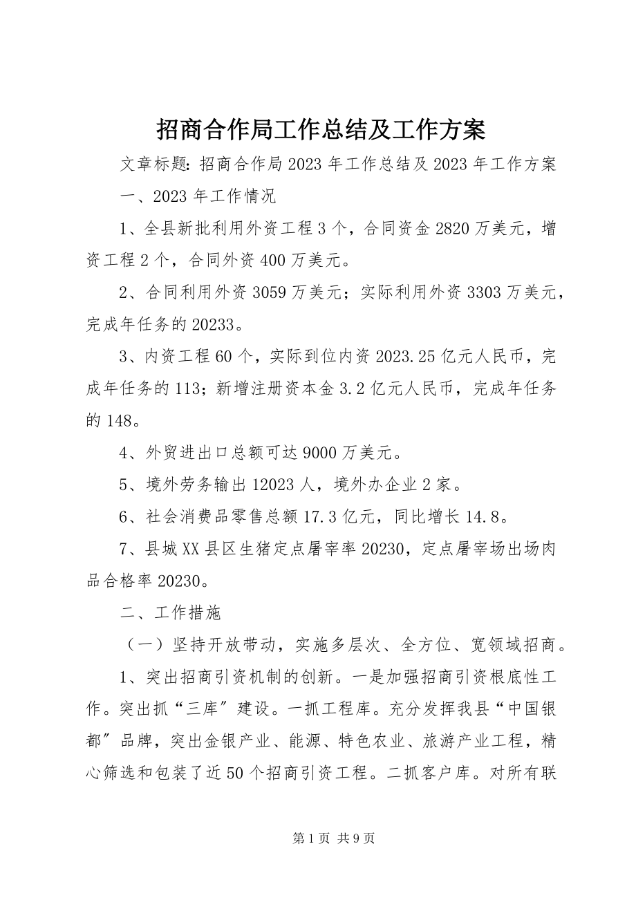 2023年招商合作局工作总结及工作计划.docx_第1页