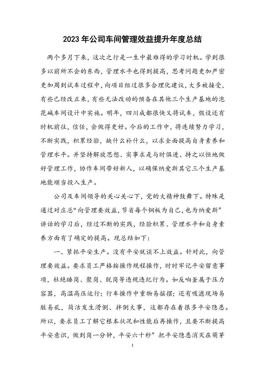 2023年公司车间管理效益提升年度总结.docx_第1页