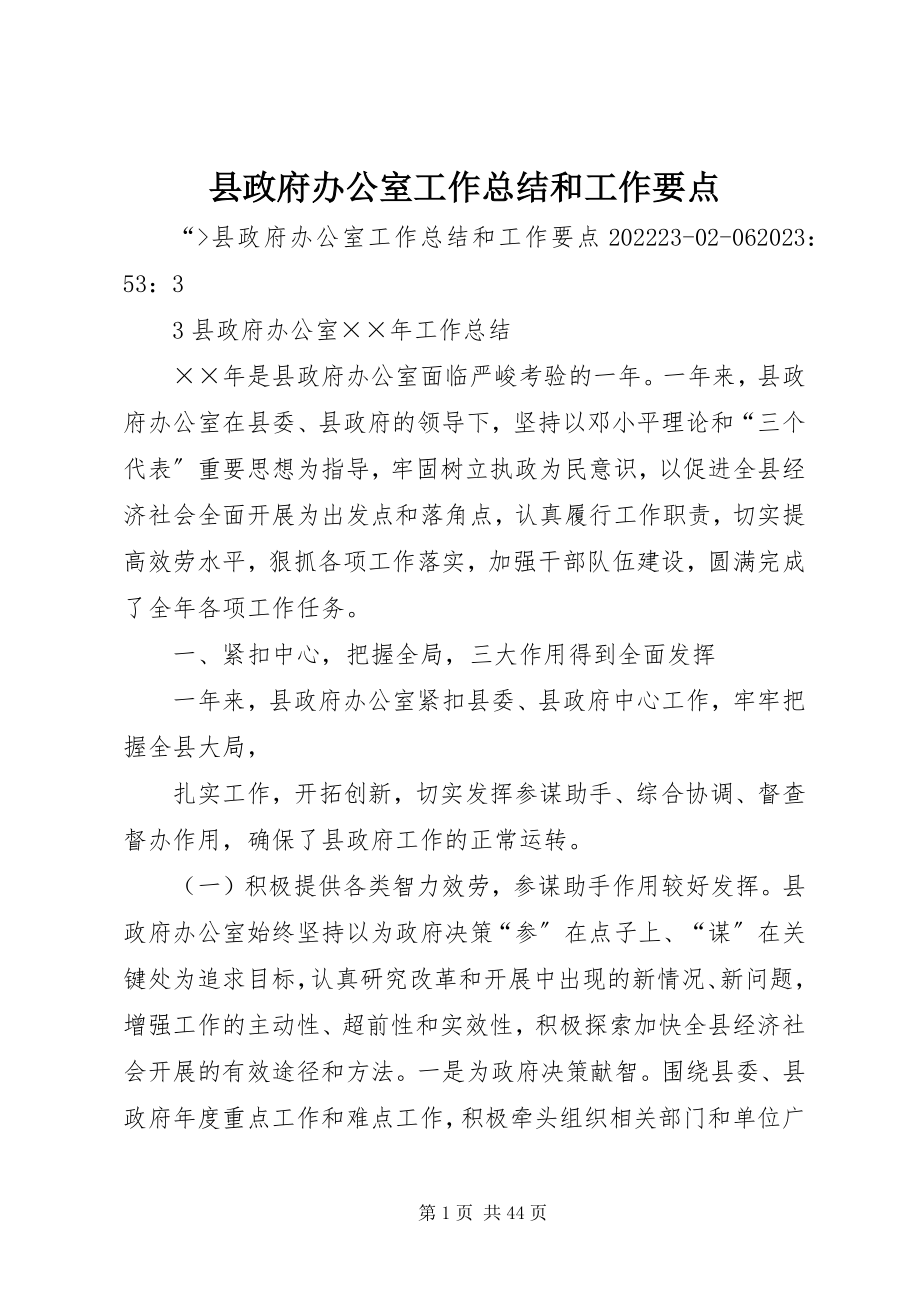 2023年县政府办公室工作总结和工作要点.docx_第1页