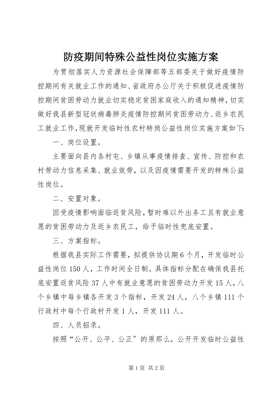 2023年防疫期间特殊公益性岗位实施方案新编.docx_第1页