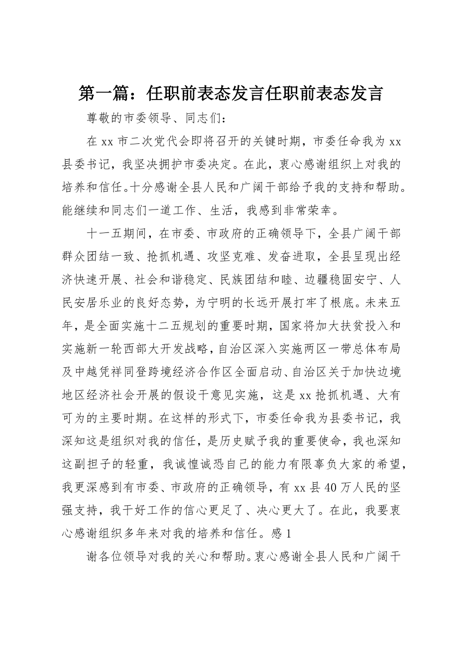 2023年xx任职前表态讲话任职前表态讲话新编.docx_第1页