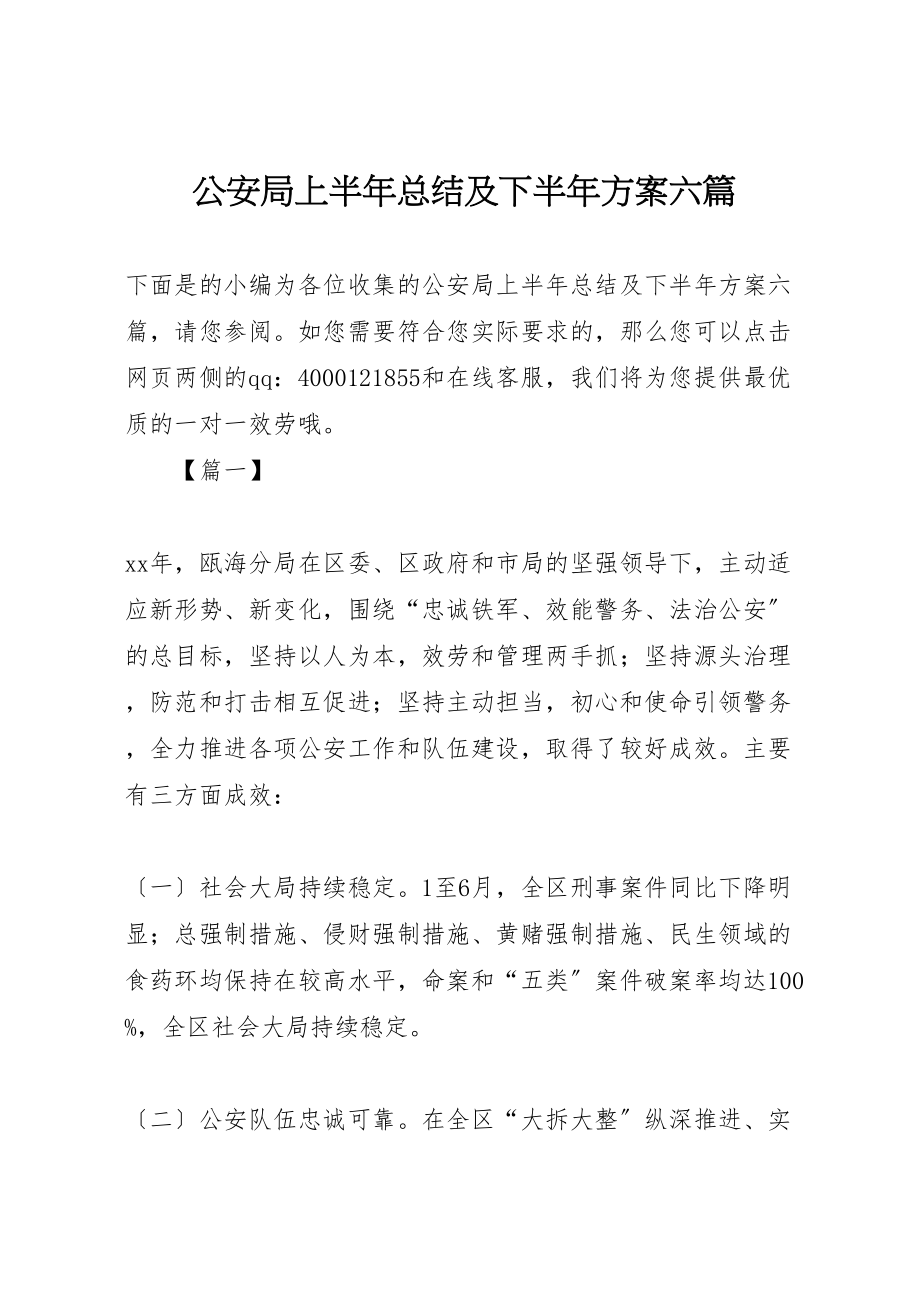 2023年公安局上半年总结及下半年计划六篇新编.doc_第1页