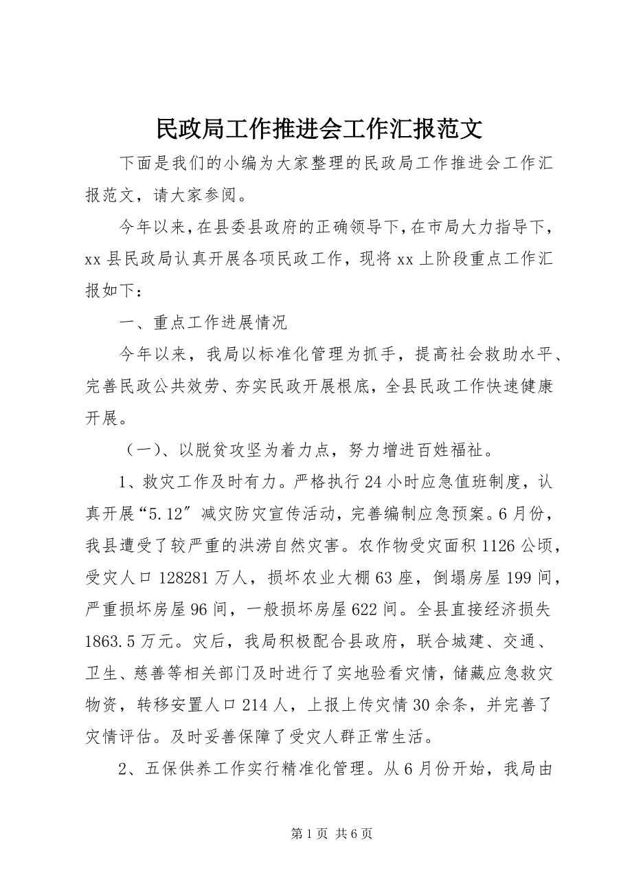 2023年民政局工作推进会工作汇报.docx_第1页