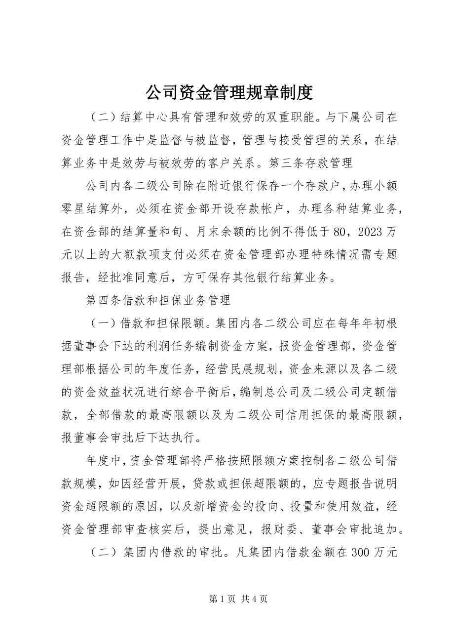 2023年公司资金管理规章制度.docx_第1页