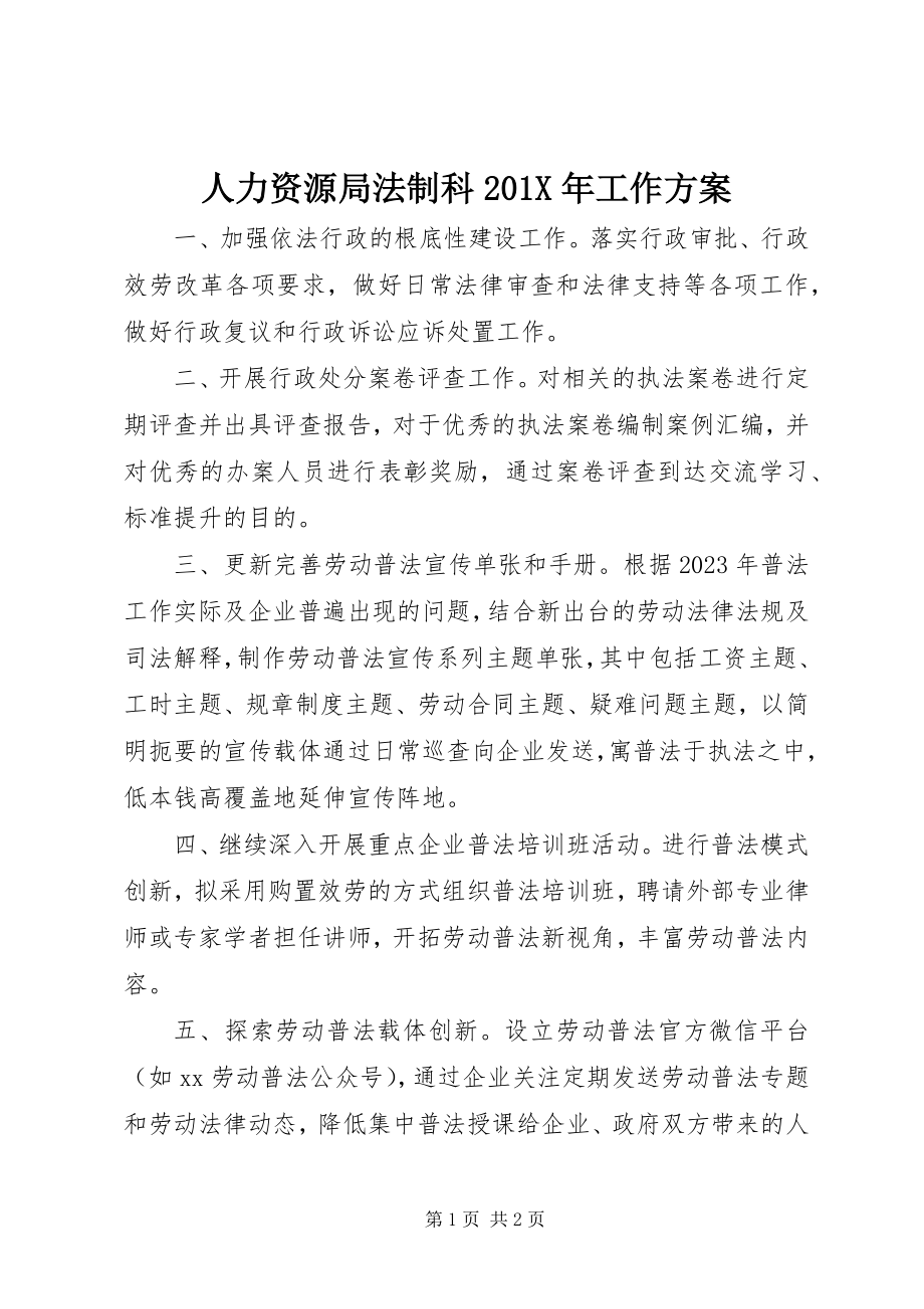 2023年人力资源局法制科工作计划.docx_第1页