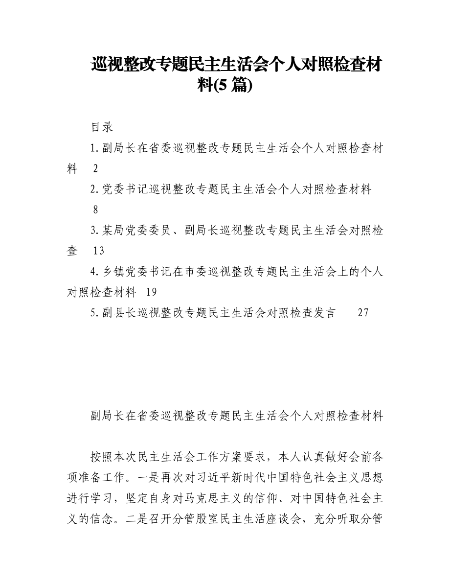 巡视整改专题民主生活会个人对照检查材料(5篇).docx_第1页