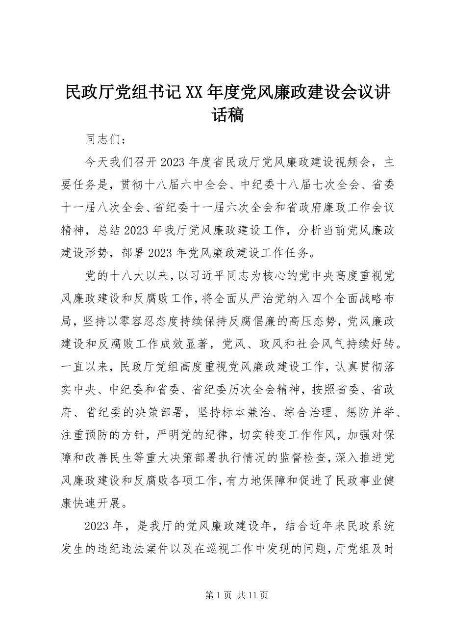 2023年民政厅党组书记度党风廉政建设会议致辞稿.docx_第1页