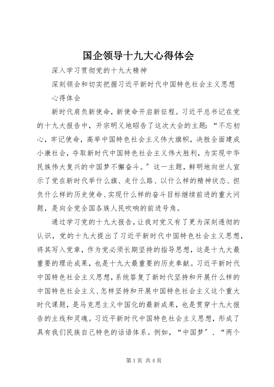 2023年国企领导十九大心得体会.docx_第1页