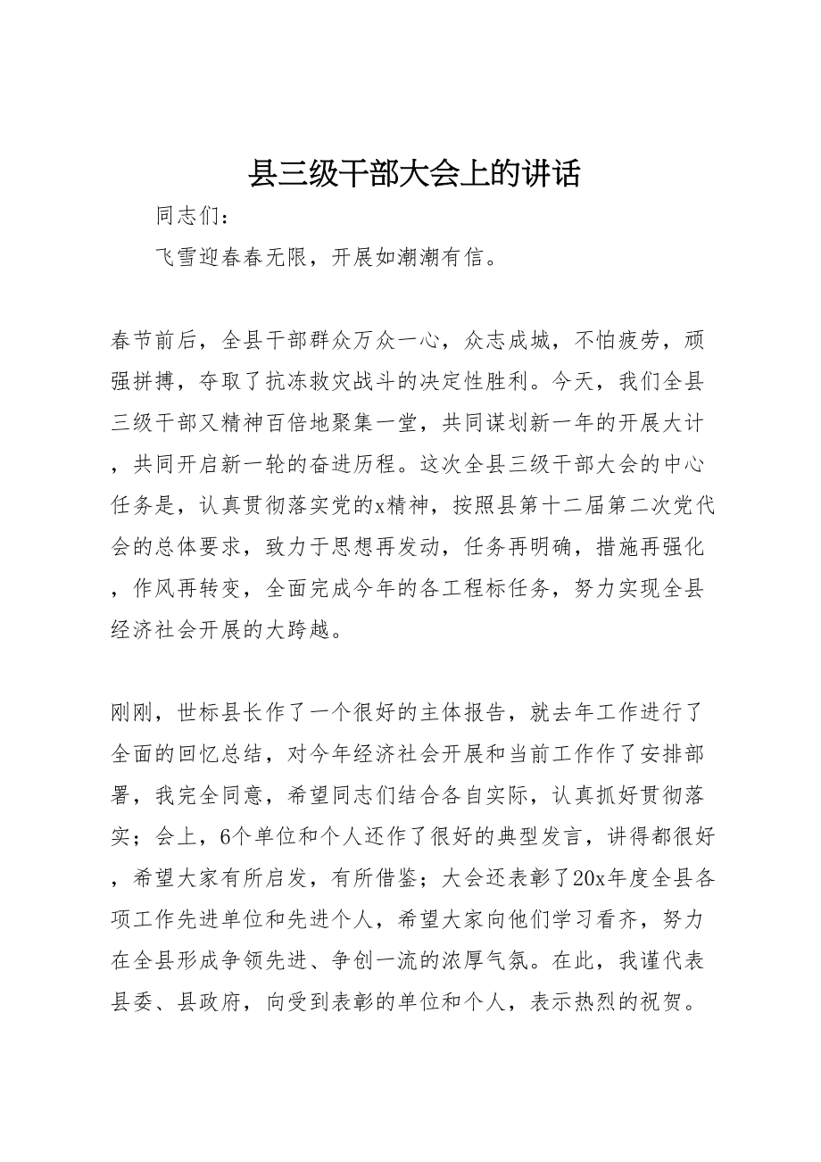 2023年县三级干部大会上的致辞.doc_第1页