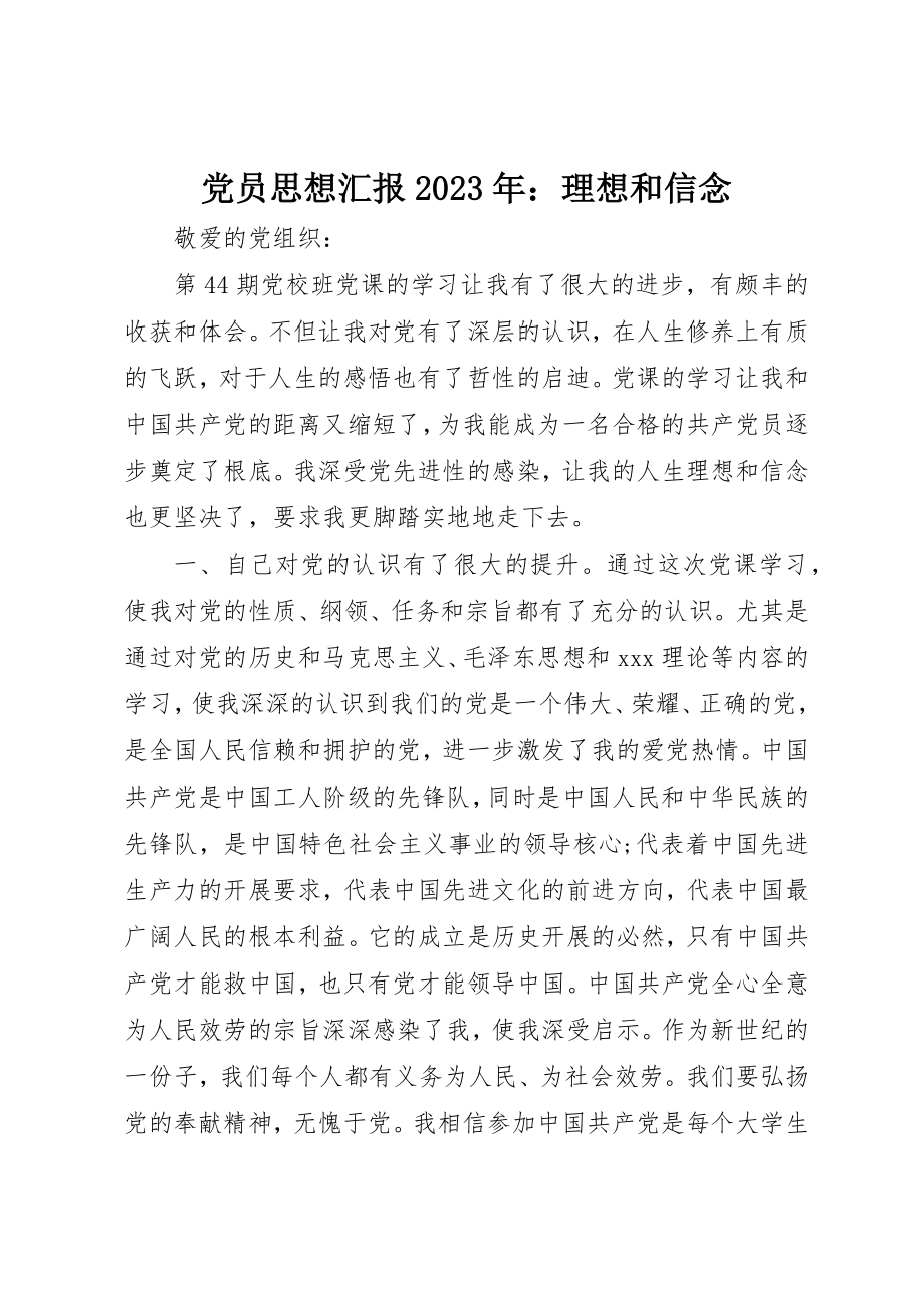 2023年党员思想汇报某年理想和信念.docx_第1页