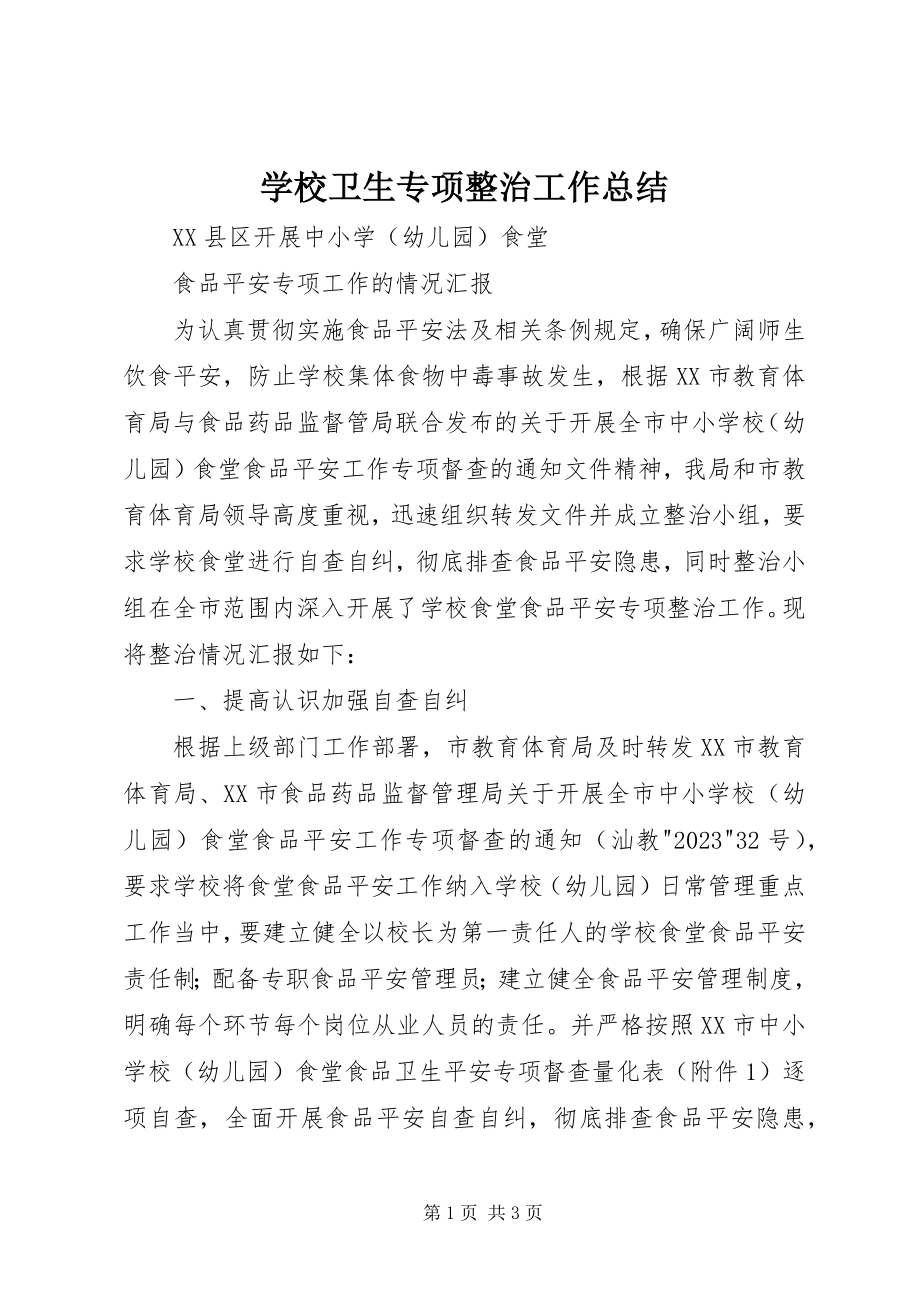 2023年学校卫生专项整治工作总结.docx_第1页