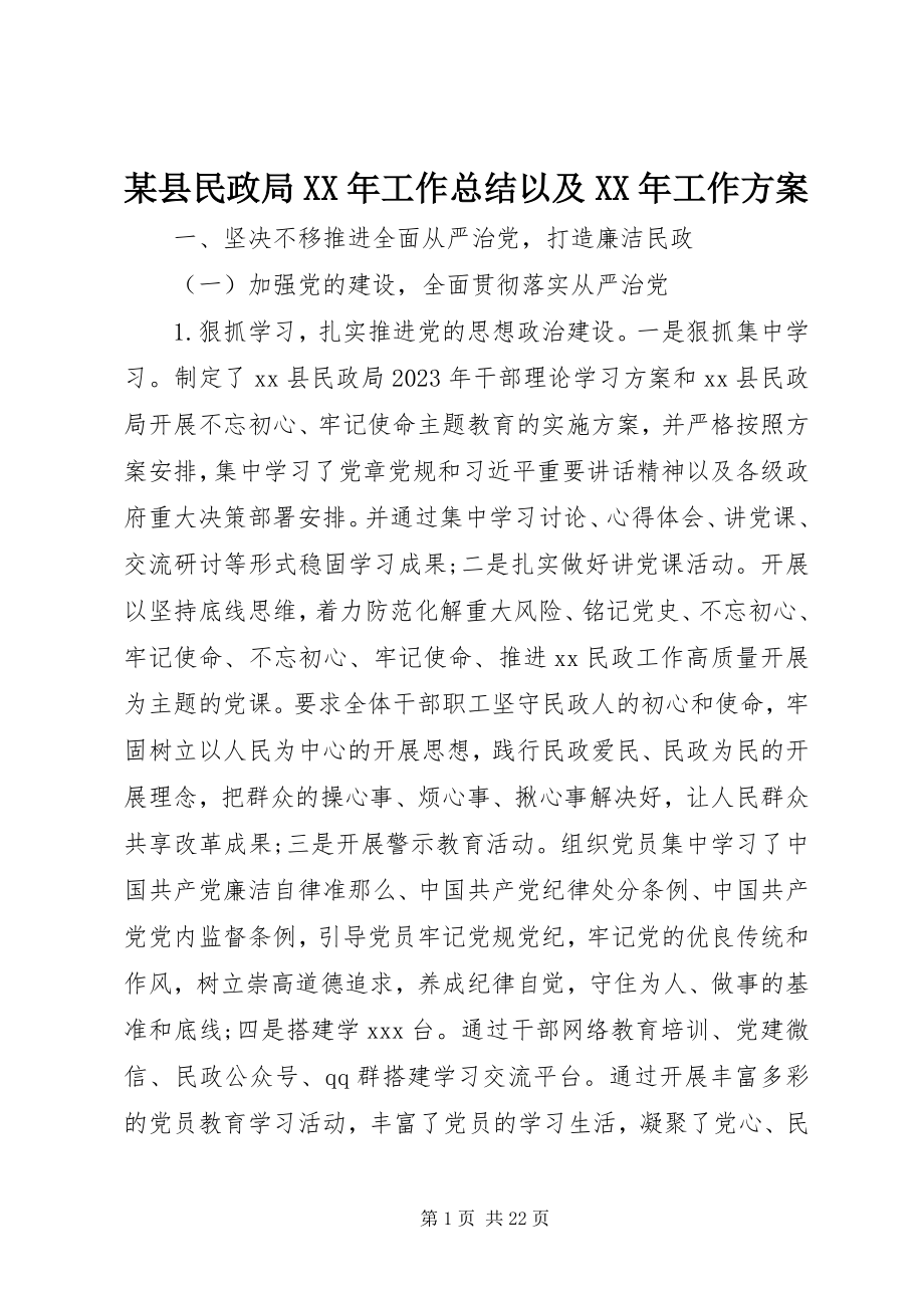 2023年xx县民政局工作总结以及工作计划.docx_第1页