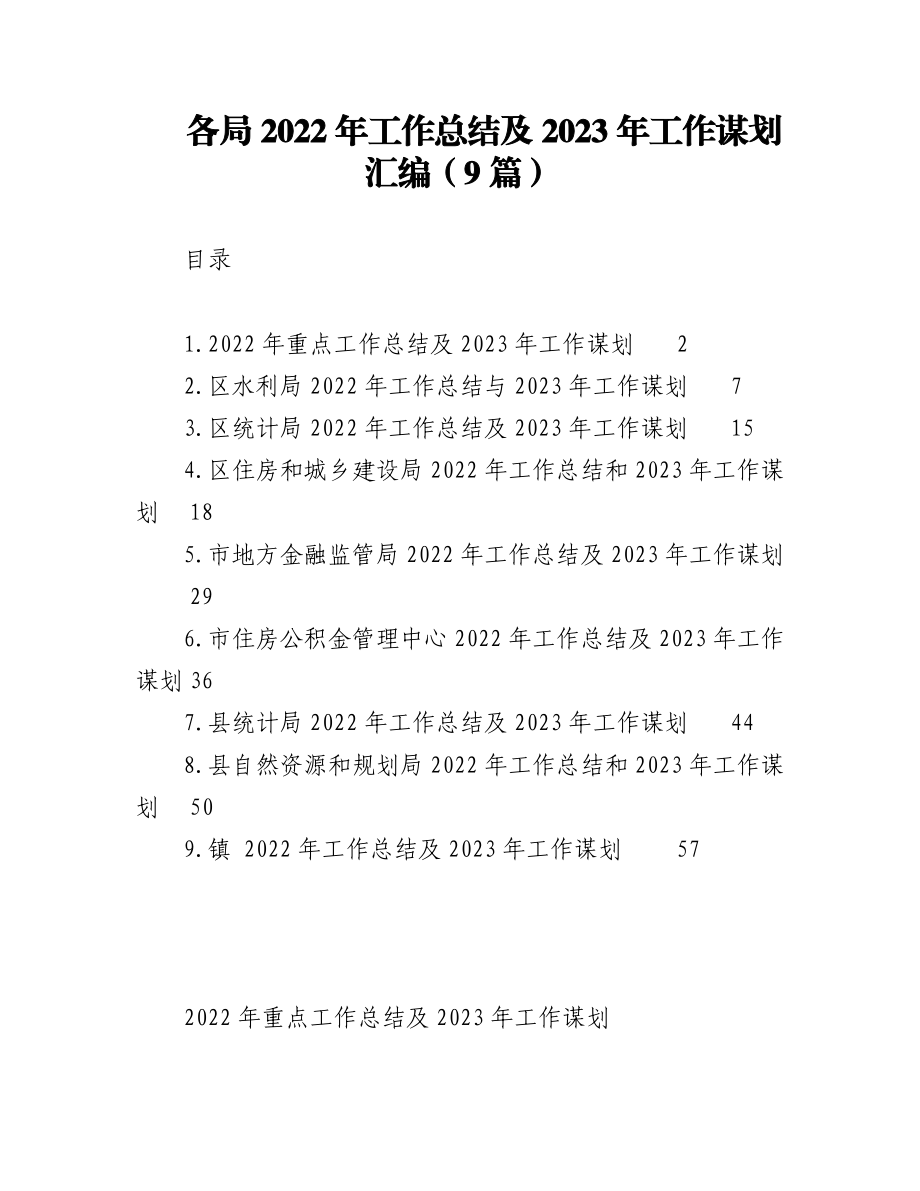 （9篇）各局2022年工作总结及2023年工作谋划汇编.docx_第1页