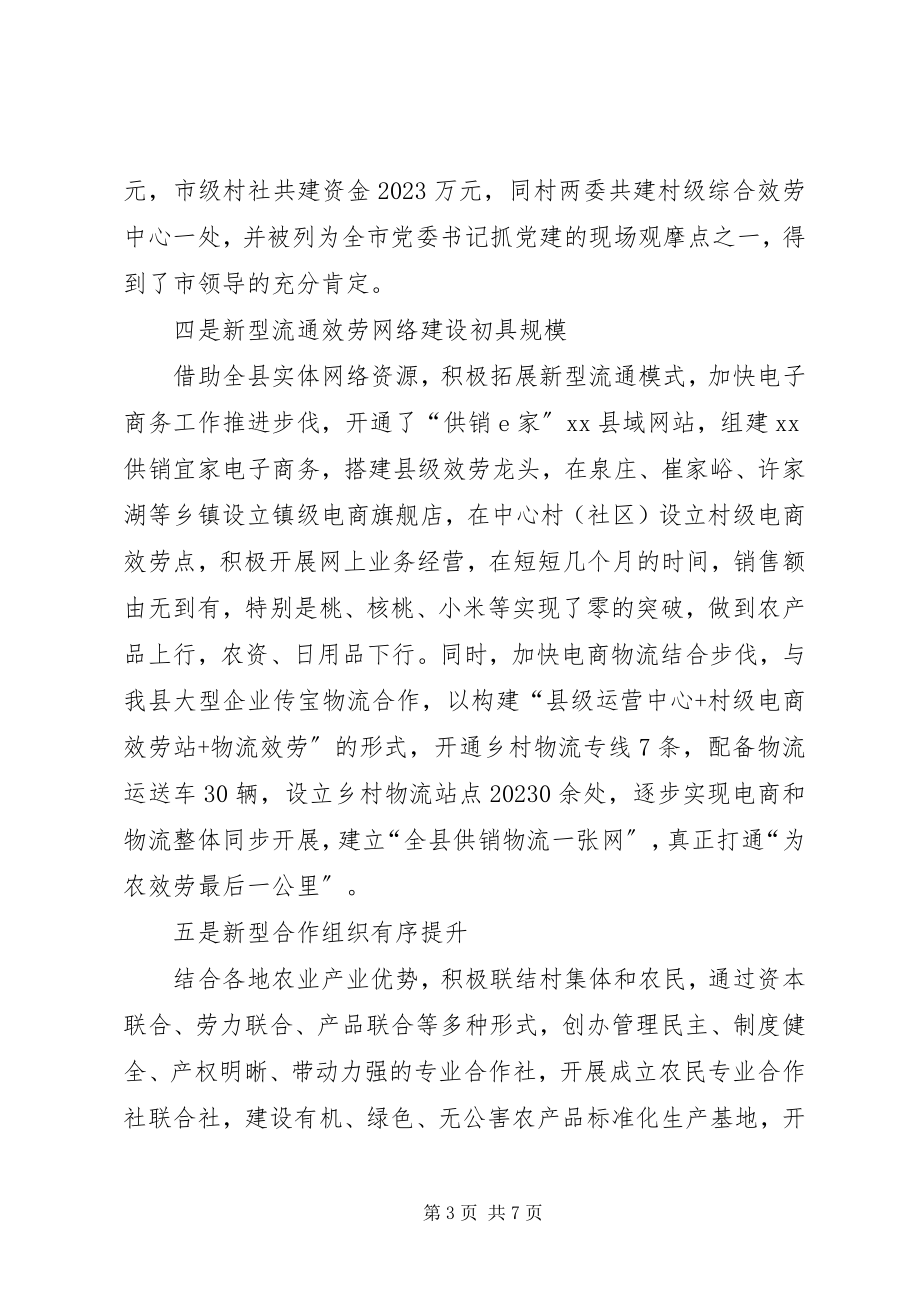 2023年县供销社工作总结及工作打算县供销社上半年工作总结.docx_第3页