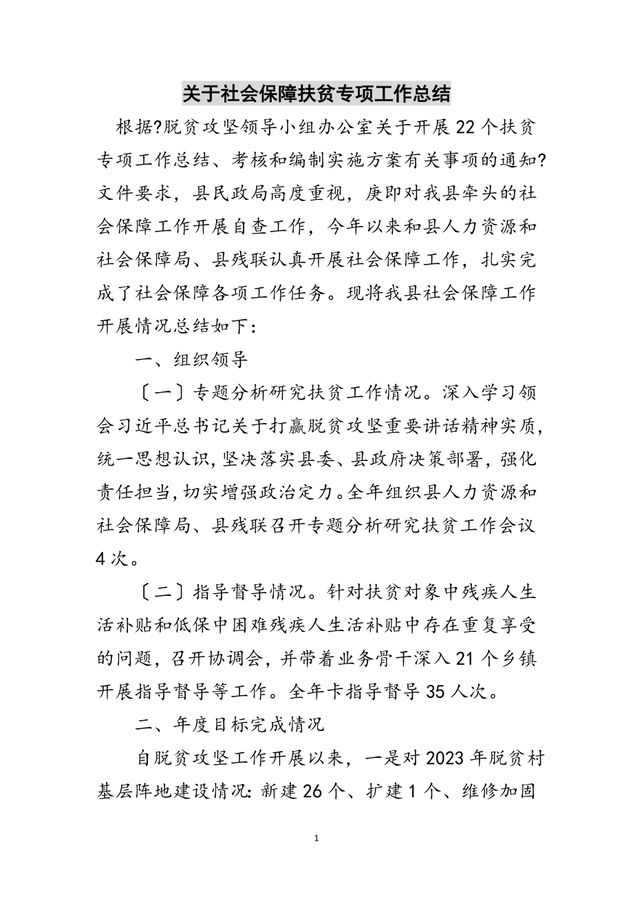 2023年关于社会保障扶贫专项工作总结范文.doc_第1页