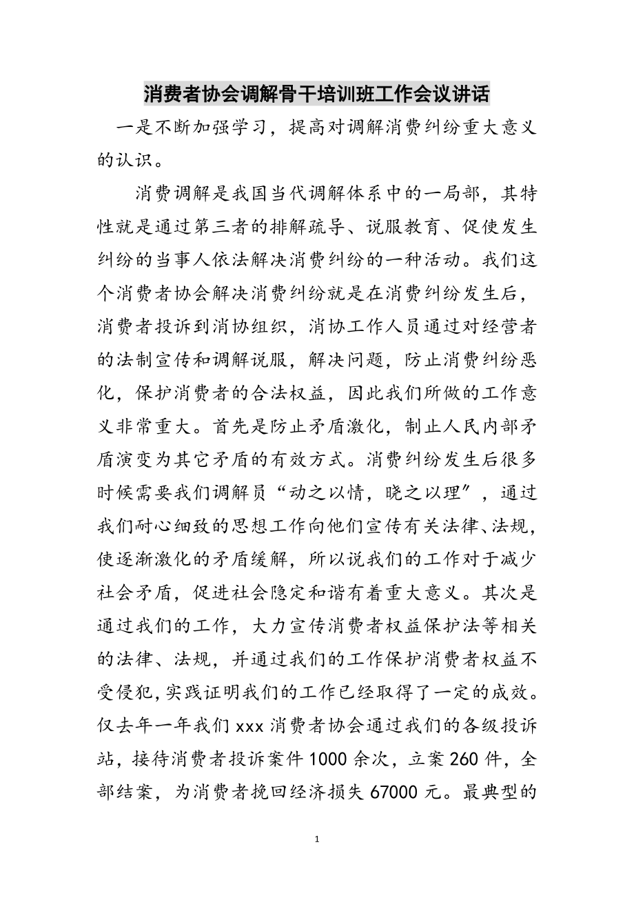 2023年消费者协会调解骨干培训班工作会议讲话范文.doc_第1页