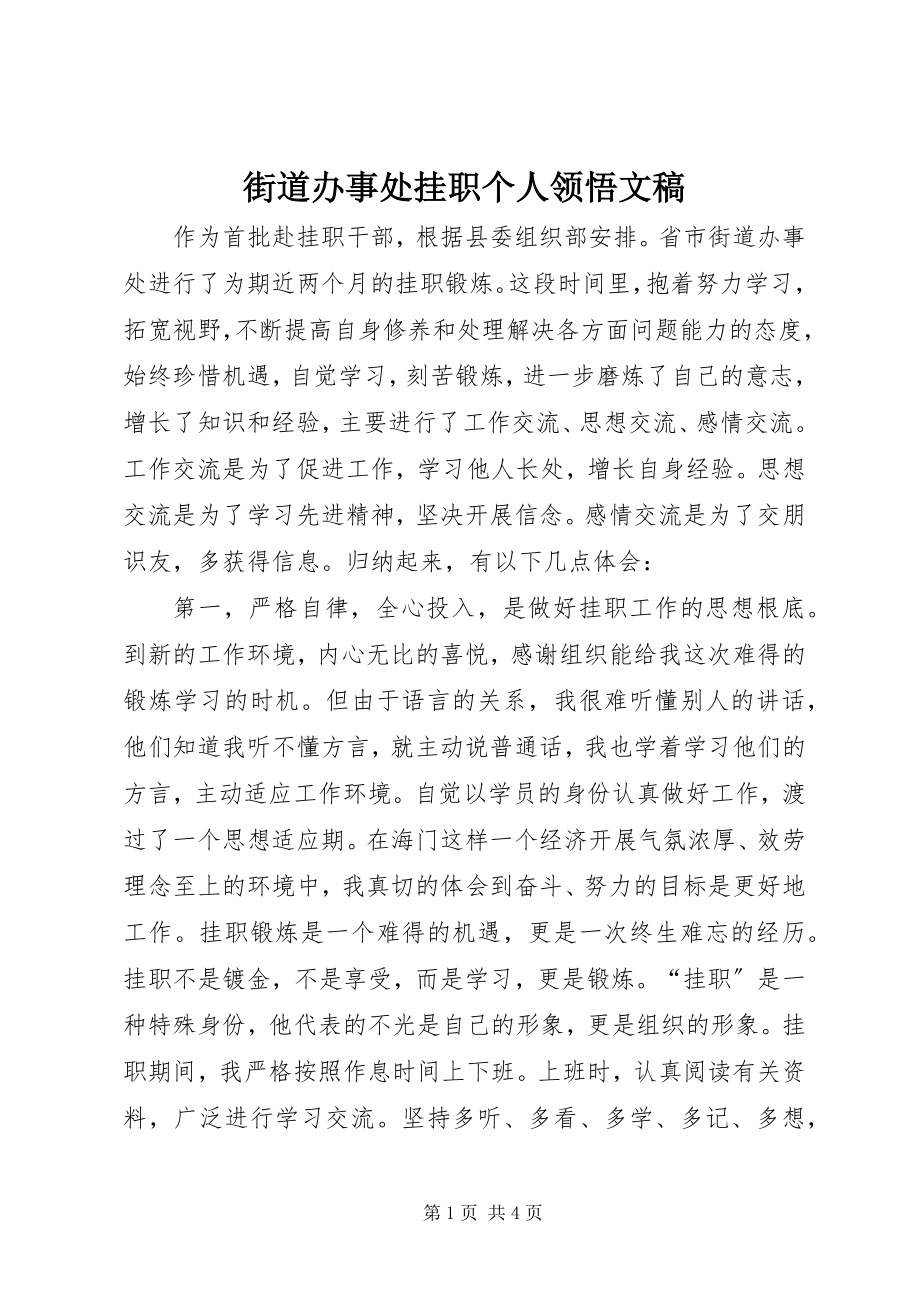 2023年街道办事处挂职个人领悟文稿.docx_第1页