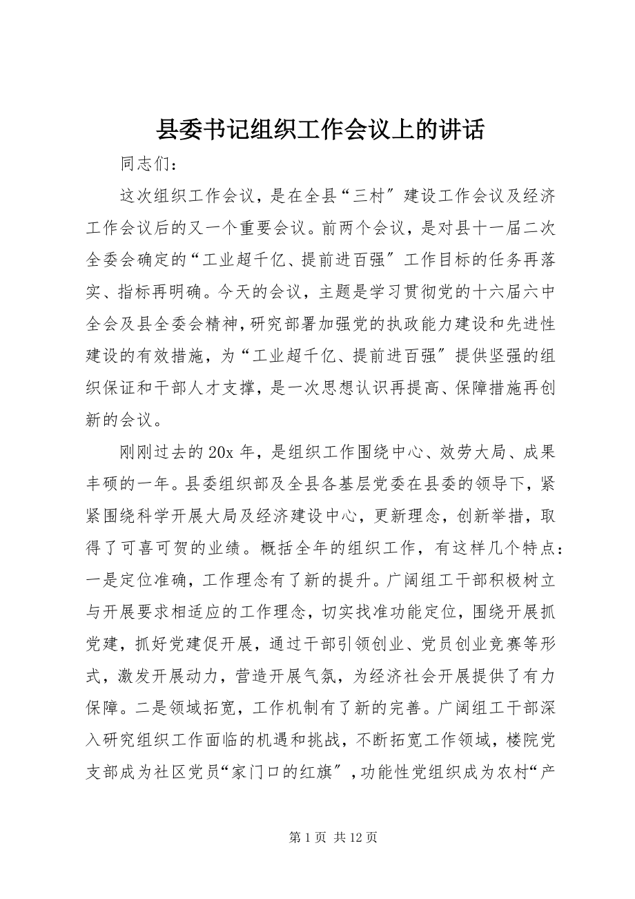 2023年县委书记组织工作会议上的致辞.docx_第1页