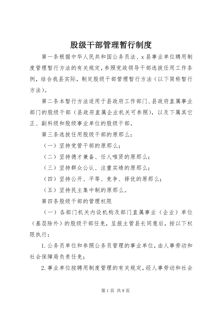 2023年股级干部管理暂行制度.docx_第1页