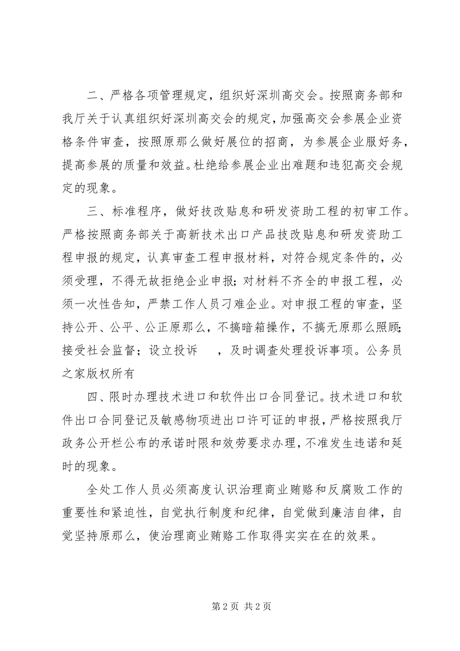 2023年商务厅科技处治理商业贿赂工作小结及整改措施.docx_第2页