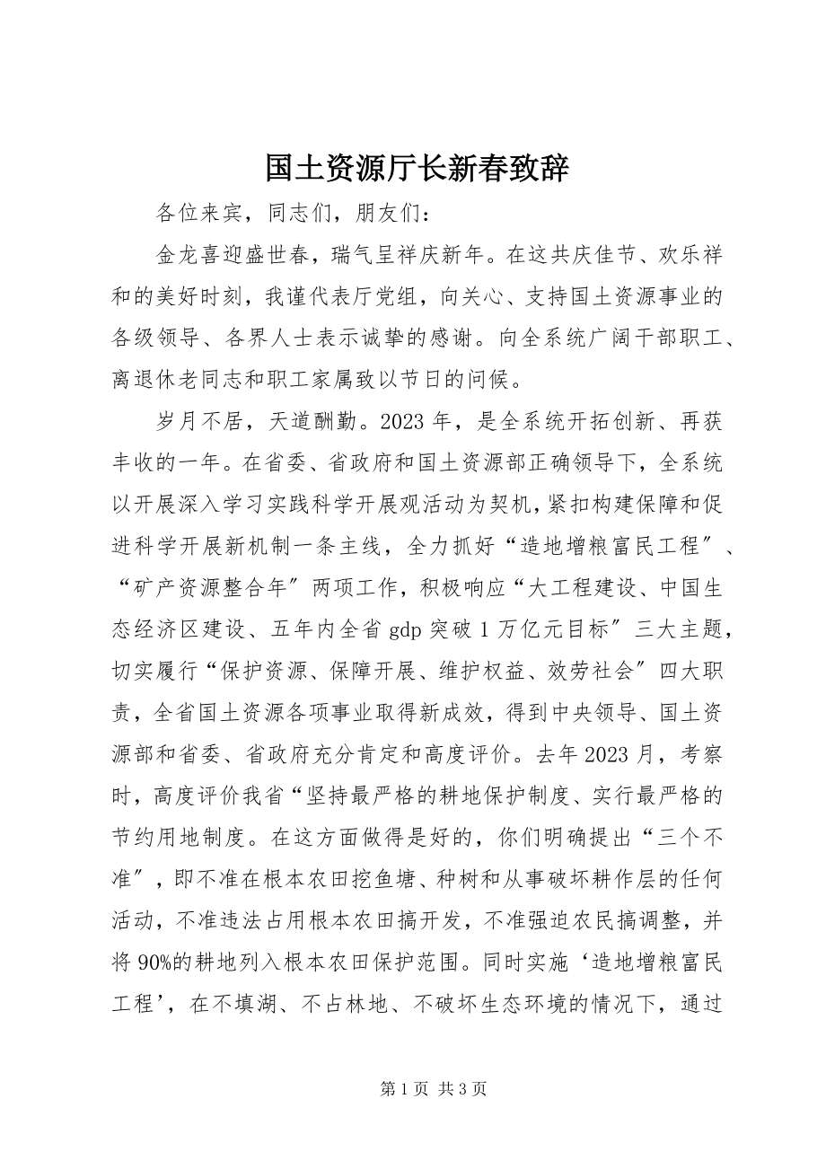 2023年国土资源厅长新春致辞新编.docx_第1页