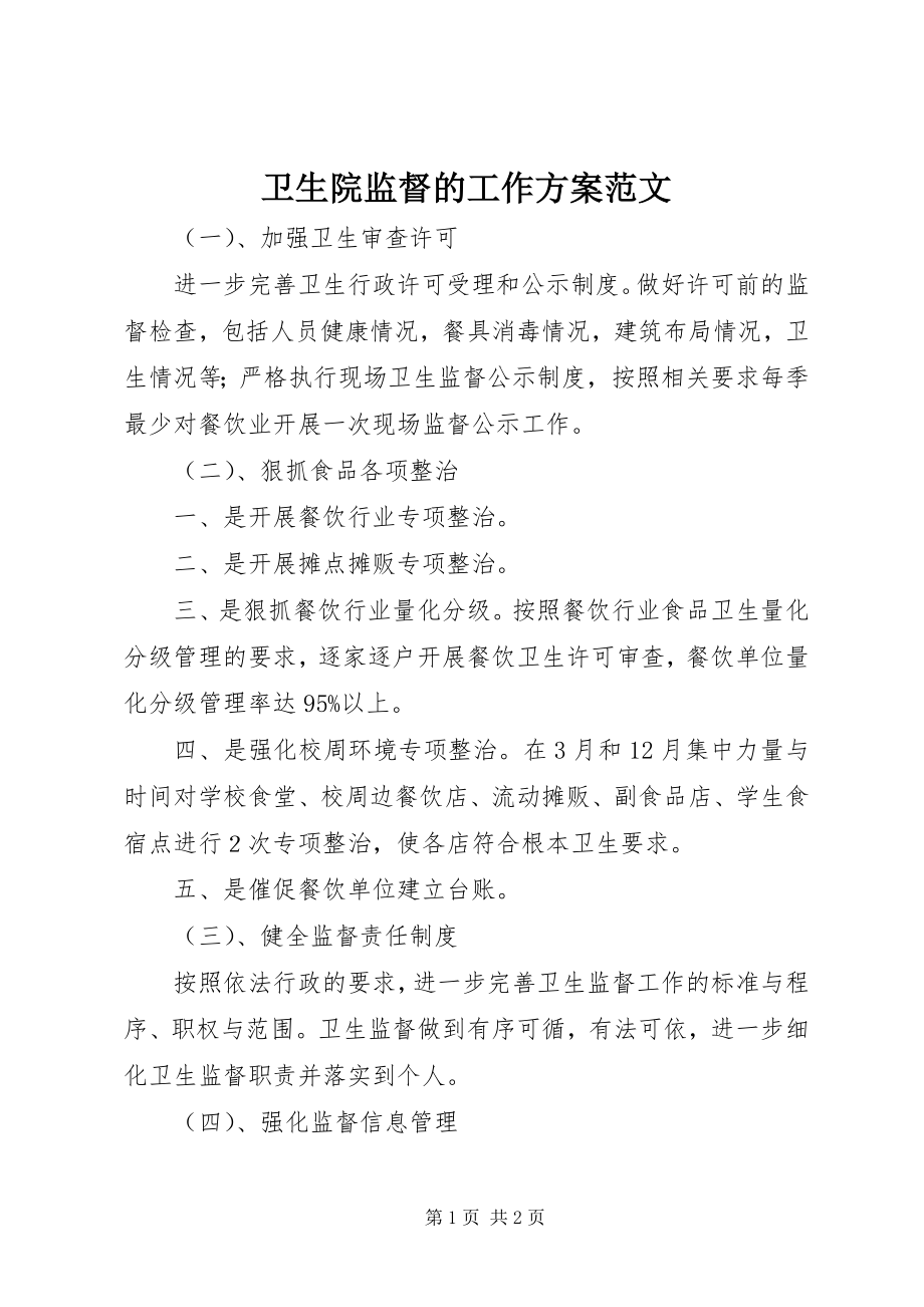 2023年卫生院监督的工作计划.docx_第1页