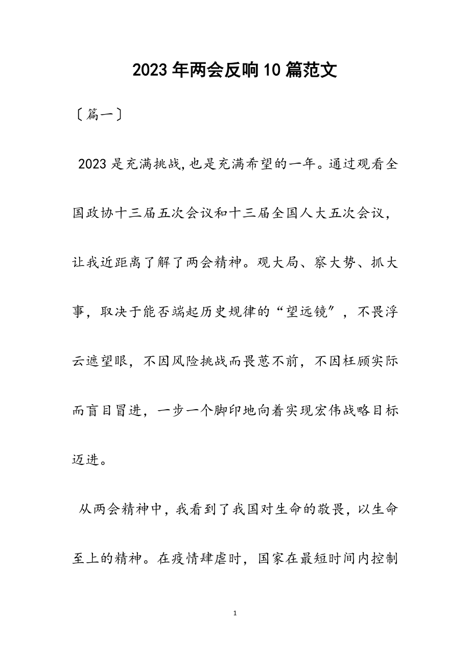 2023年两会反响10篇.docx_第1页